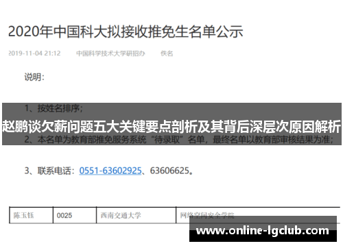 赵鹏谈欠薪问题五大关键要点剖析及其背后深层次原因解析